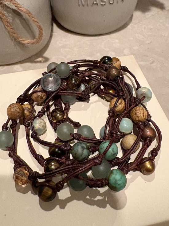 Lucky Brand Jewelry - Lucky Brand Turquoise and Brown Multi-Bead Wrap Necklace.